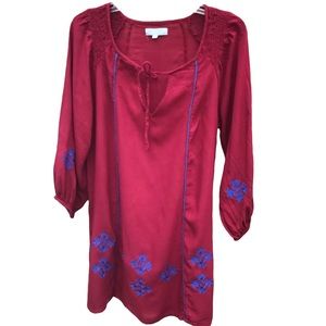 World Market Embroidered 3/4 Sleeve Tunic Top Red Womens Small